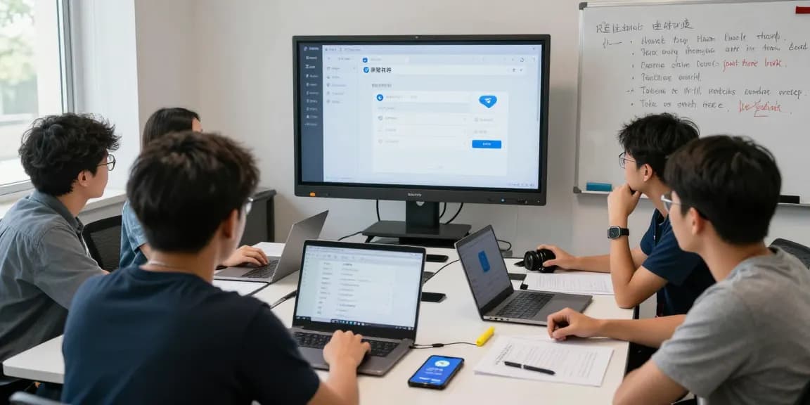 Users optimizing Telegram Chinese settings together in a tech workshop.