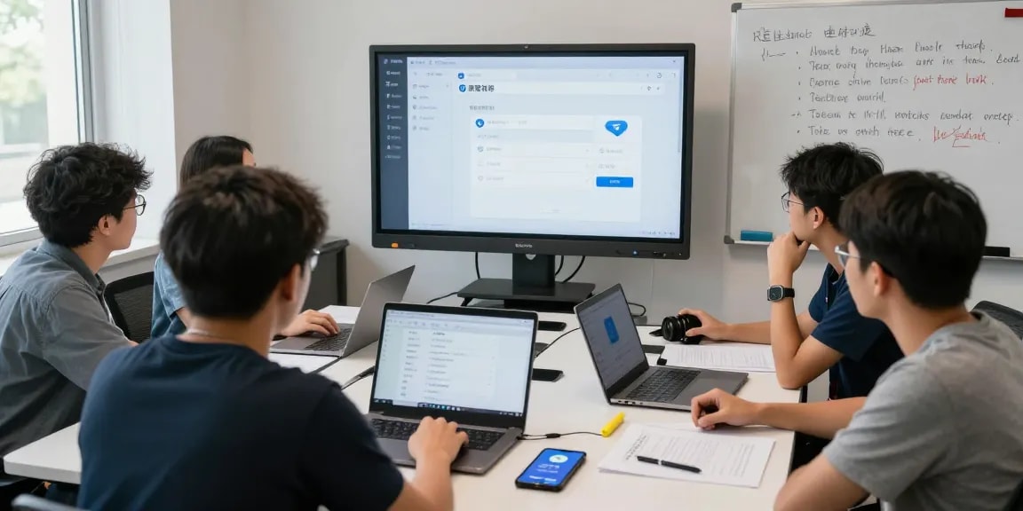 Users optimizing Telegram Chinese settings together in a tech workshop.