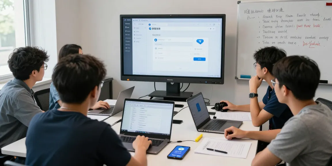 Users optimizing Telegram Chinese settings together in a tech workshop.