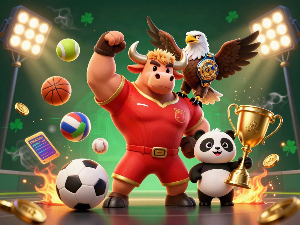Experience the thrill of rakhoi betting with dynamic sports elements and colorful mascots in an engaging scene.