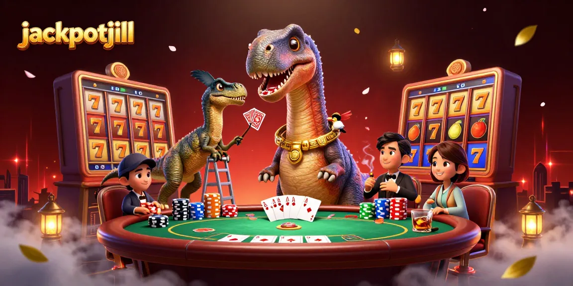 Experience thrilling jackpotjill action with vibrant slot and poker elements in a dynamic casino scene.