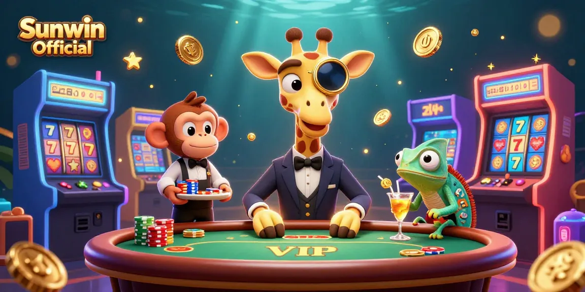 Experience vibrant gameplay at Sunwin Official with high-rolling giraffe, monkey valet, and chameleon bartender.